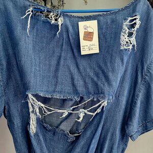 Denim body suit with tears in it to wear with jeans